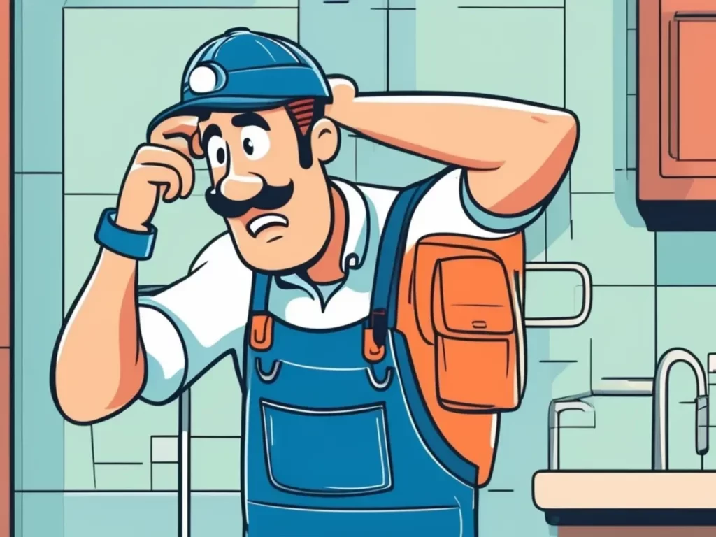 Plumbing scratching his head in deep thought as he contemplates a clogged drain