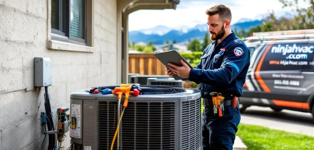 Expert AC Tune-Up Services Near Me HVAC technician performing an AC tune-up in Salt Lake City, Utah