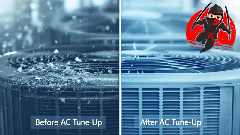 Before and after images of AC filters after an AC tune-up service