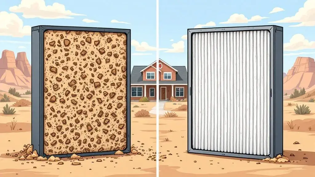 Illustration of dirty and clean HVAC filters with a hand-washing icon, debunking the myth of annual filter changes for Utah homeowners.