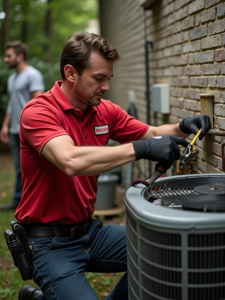 Ninja HVAC technician repairing air conditioner