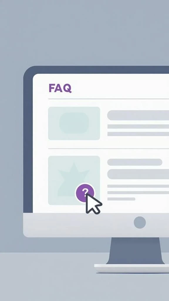 A computer screen showing a FAQ page with a cursor pointing to a question