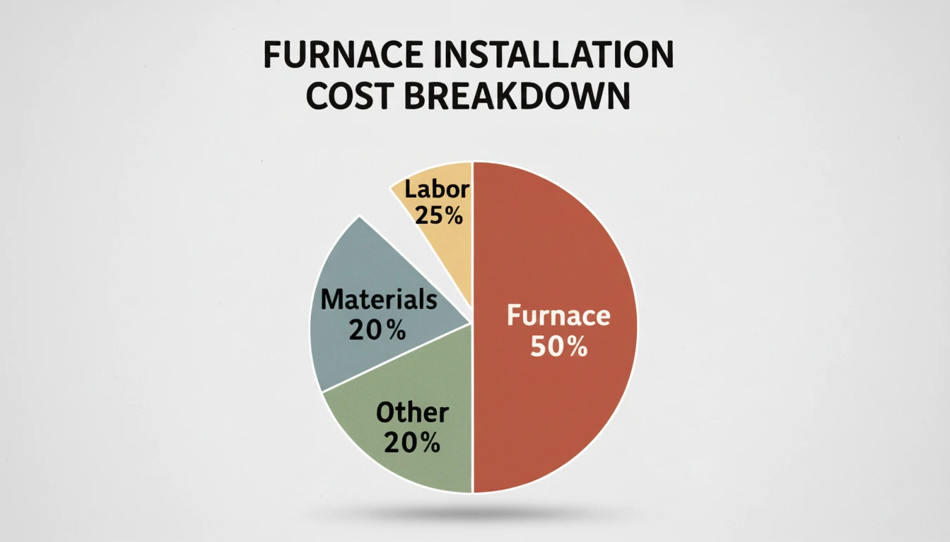 Photo graphic of a pie char displaying the percentage breakdown of furnace installation costs via a pie chart. 