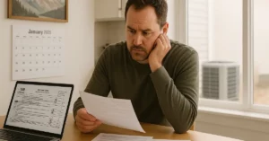 Utah homeowner reviewing expired HVAC federal tax credit documents at home